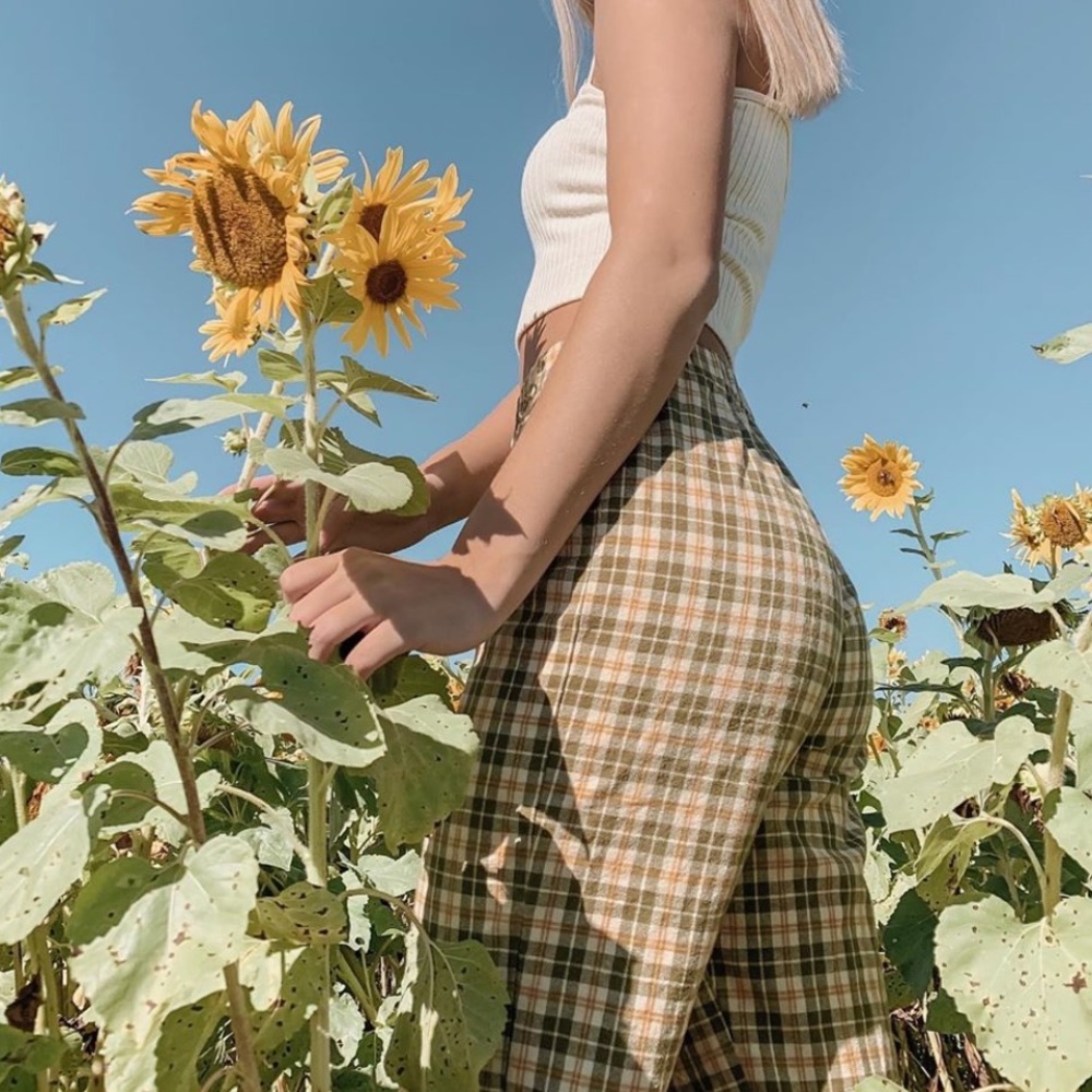 Brandy Melville Plaid Pants in Brown and Cream
